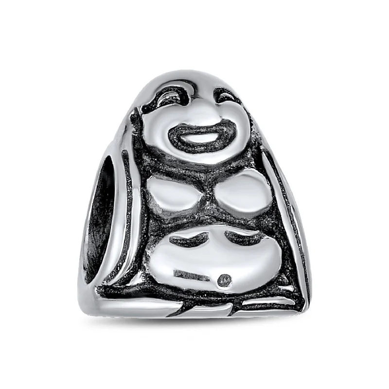 ladies bracelet name-Asian Laughing Buddha Charm Bead Sterling Silver Fits European Bracelet