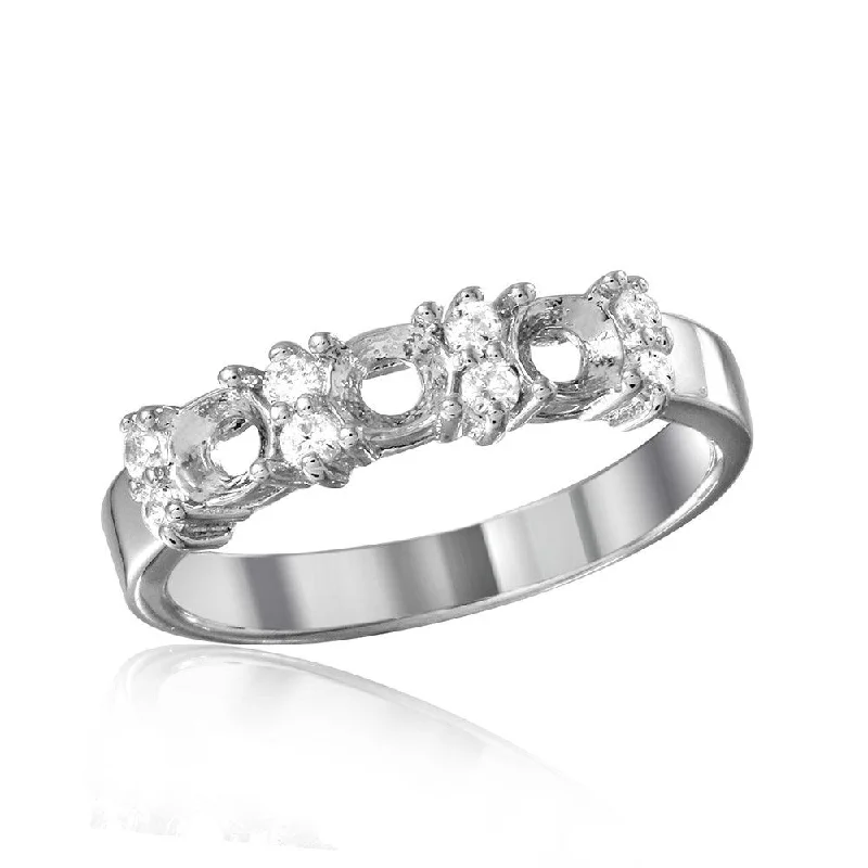 Ladies rings geometric shape styles-Silver 925 Rhodium Plated 3 Mounting Stone Ring with CZ - BGR01210