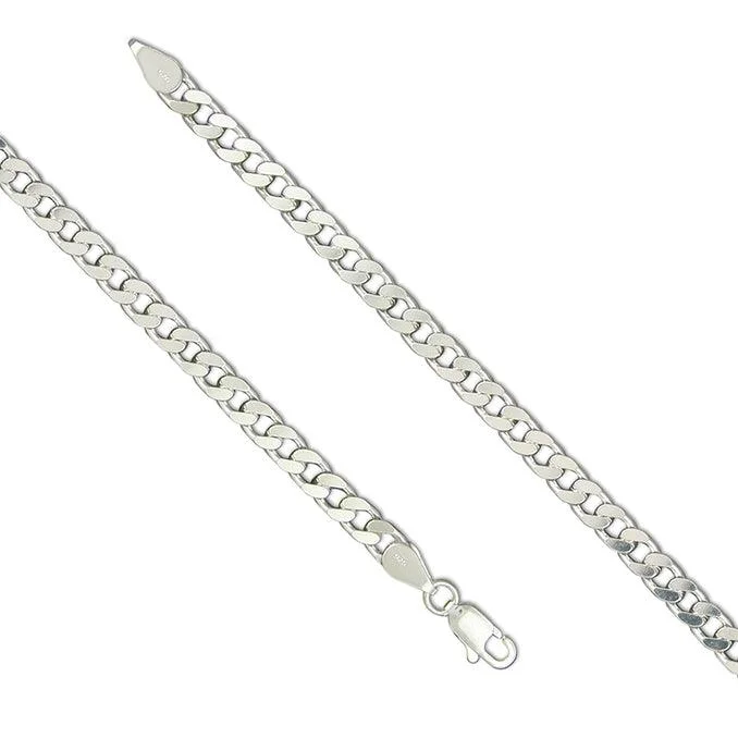 ladies necklace party silver-46cm Sterling Silver Flat Curb Chain Necklace