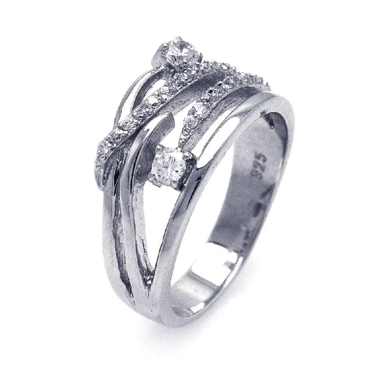 Ladies rings earthy tone designs-Silver 925 Rhodium Plated CZ Intertwined Ring - STR00511