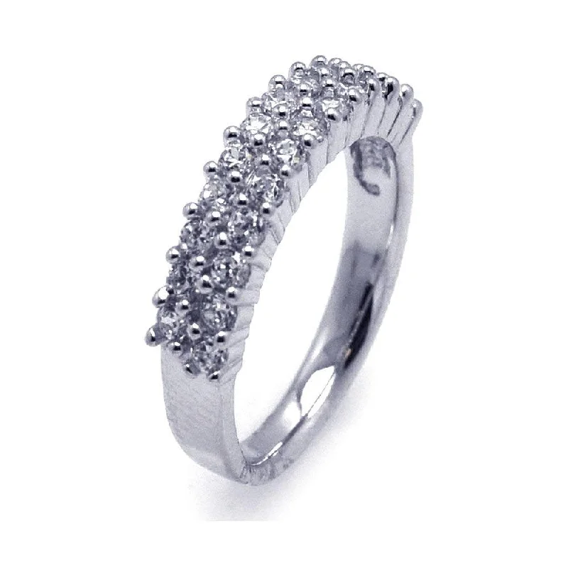 Ladies rings prong set styles-Silver 925 Rhodium Plated Pave Set Clear CZ Ring - AAR0076