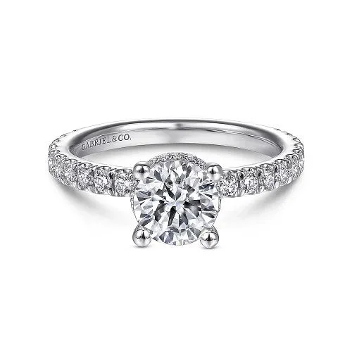 Ladies engagement rings matching sets-Alina - 14K White Gold Hidden Halo Round Diamond Engagement Ring (Setting Only)