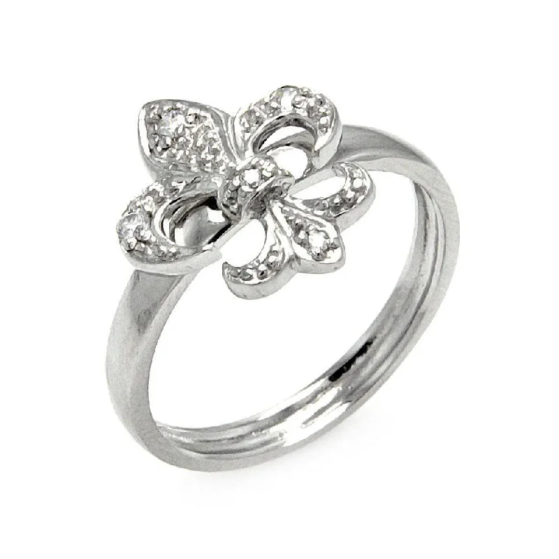 Ladies rings titanium durable picks-Silver 925 Rhodium Plated CZ Fleur De Lis Ring - STR00217