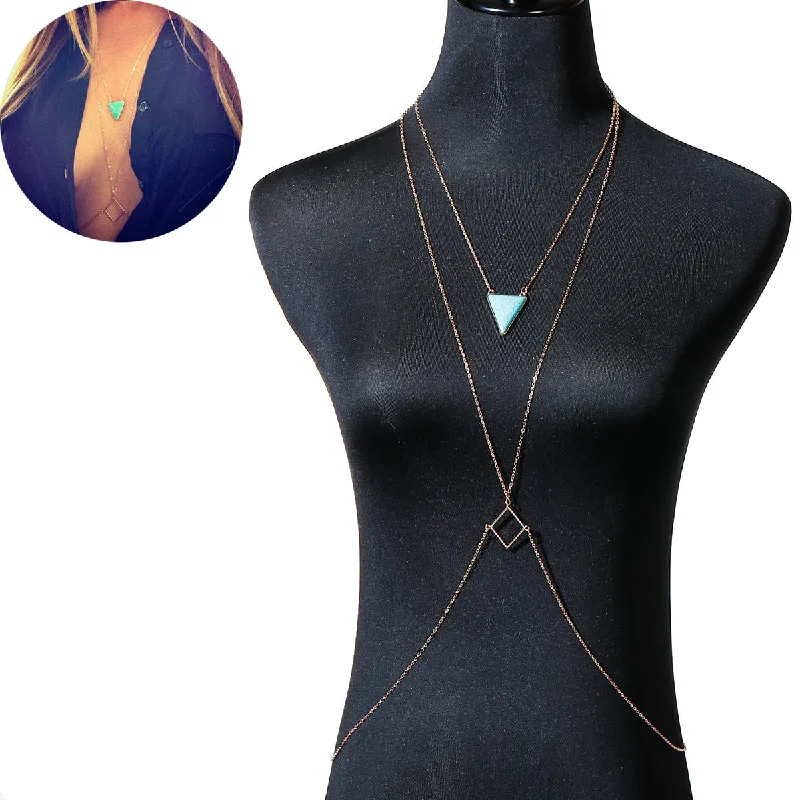 ladies necklace sustainable rose gold-Bikini Beach Crossover Harness Necklace Waist Belly Body Chain Jewelry