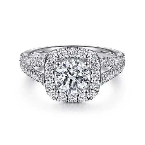 Ladies engagement rings 2025 trends-James - 14K White Gold Cushion Halo Round Diamond Engagement Ring