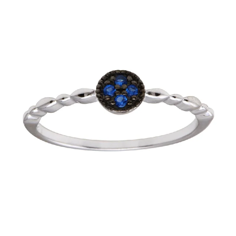 Ladies rings raw diamond designs-Rhodium Plated 925 Sterling Silver Round Shape 4 Blue CZ Ring - BGR01228BLU