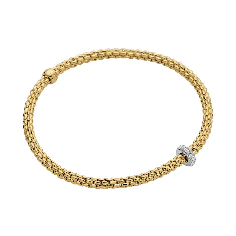 ladies bracelet summer gold-Prima 18ct Yellow Gold Bracelet With Pave Diamond Set Rondel