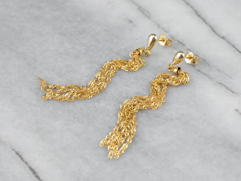 Ladies earrings single drop earrings-Yellow Gold Singapore Chain Earrings