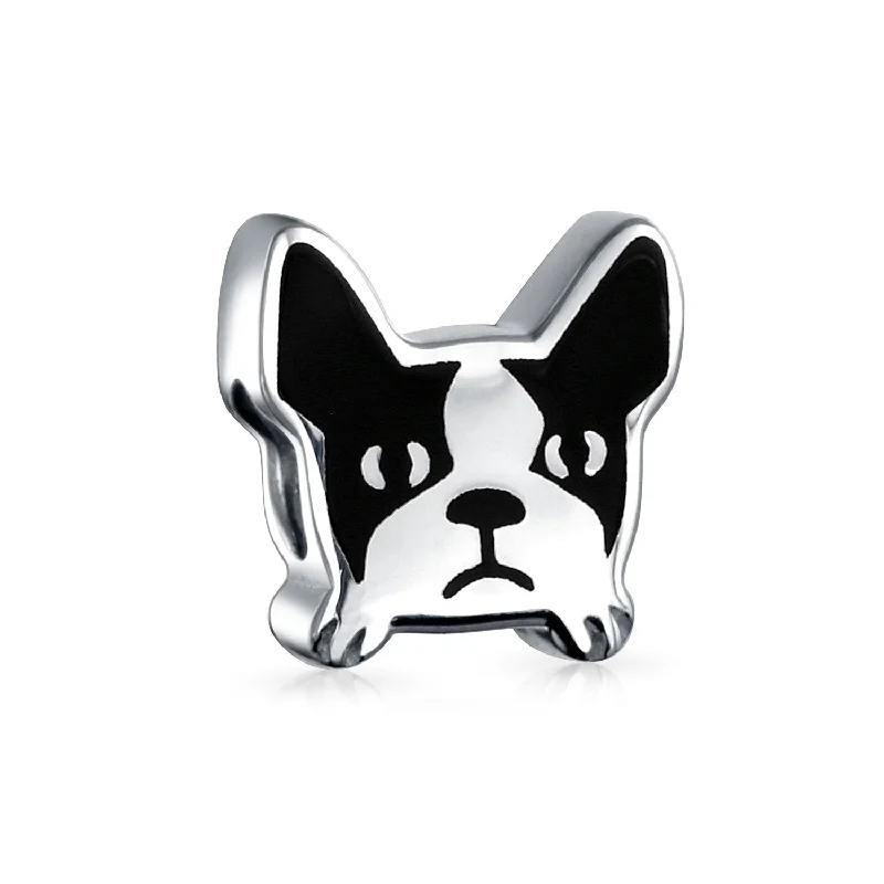 ladies bracelet name-French Bulldog Charm Bead Black White Enamel Sterling Silver for Bracelets