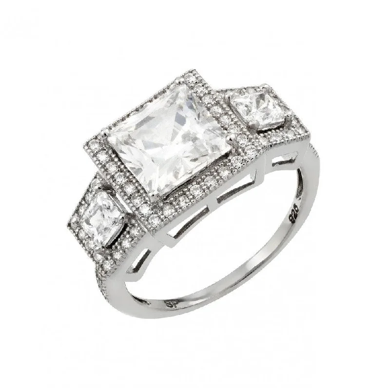 Ladies rings two-tone ring designs-Silver 925 Rhodium Plated Micro Pave CZ Ring - GMR00014