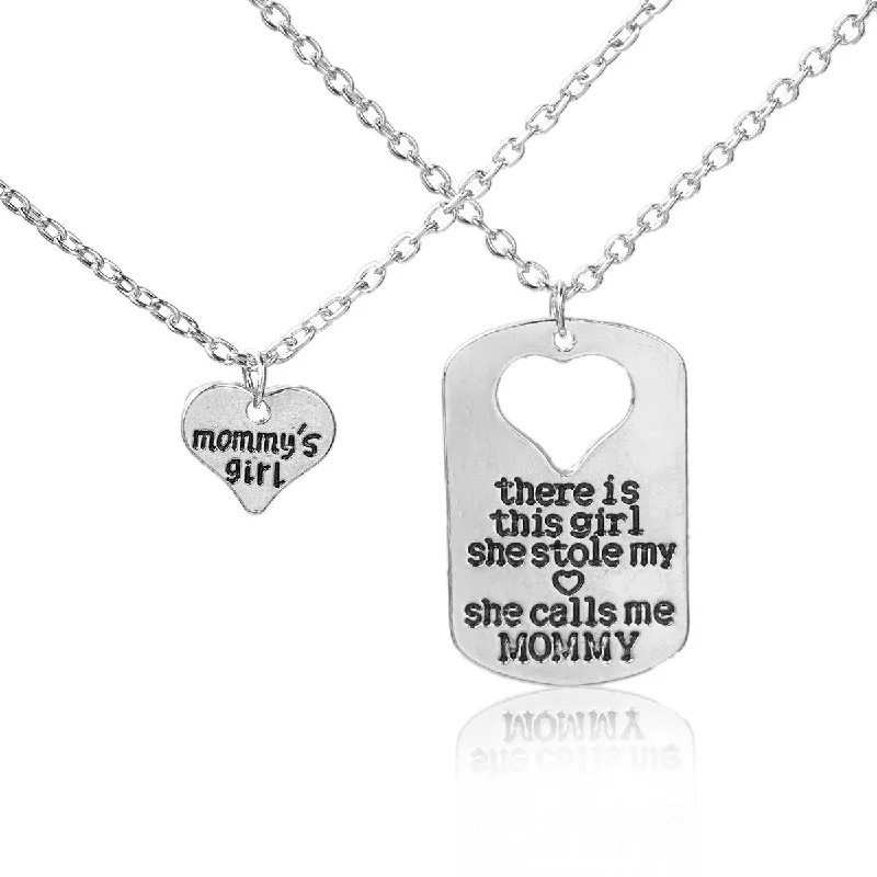 ladies necklace clearance silver-SEXY SPARKLES 2 piece necklace inch  Mommy's Girl inch  and inch There is this girl she stole my heart she calls me Mommyinch  2 Pc Jewelry Necklace