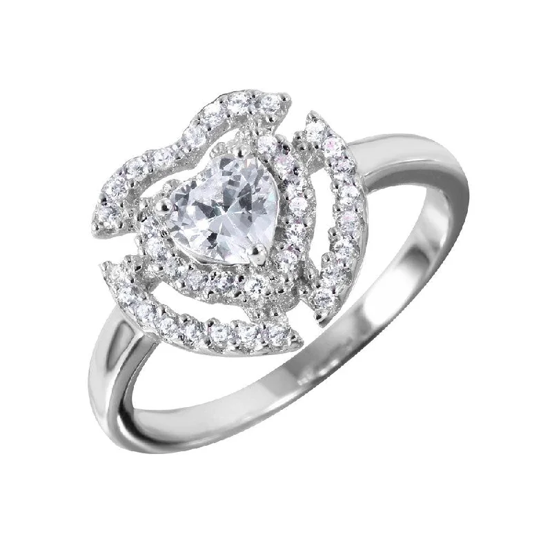 Ladies rings family heirloom rings-Silver 925 Heart Shaped Ring With CZ Centerpiece and Accents - BGR00990