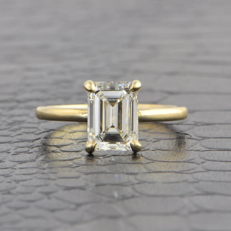 Ladies engagement rings yellow gold solitaires-GIA 2.01 ct. I-VVS2 Emerald Cut Diamond Engagement Ring in Yellow Gold