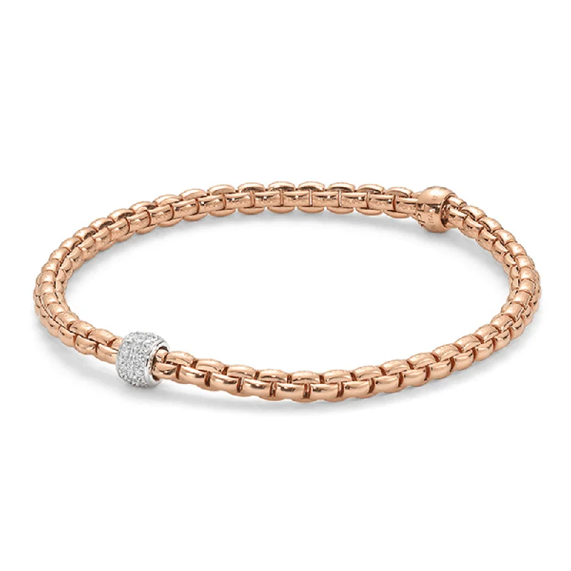 ladies bracelet ethical rose gold-Eka 18ct Rose Gold Bracelet With Pave Diamond Set Rondel