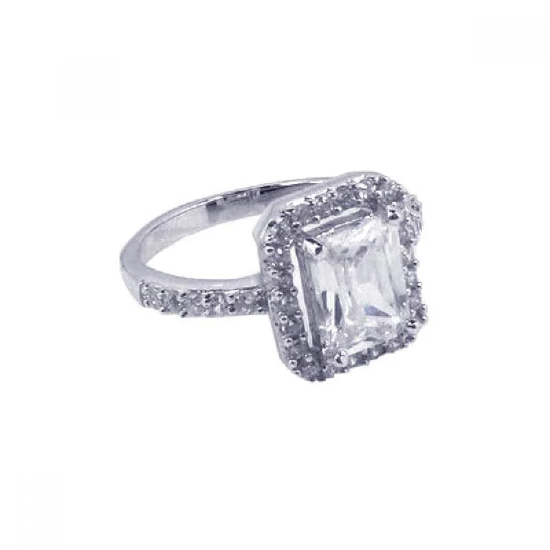 Ladies rings understated elegance styles-Silver 925 Rhodium Plated Square Center Cluster CZ Ring - STR00422