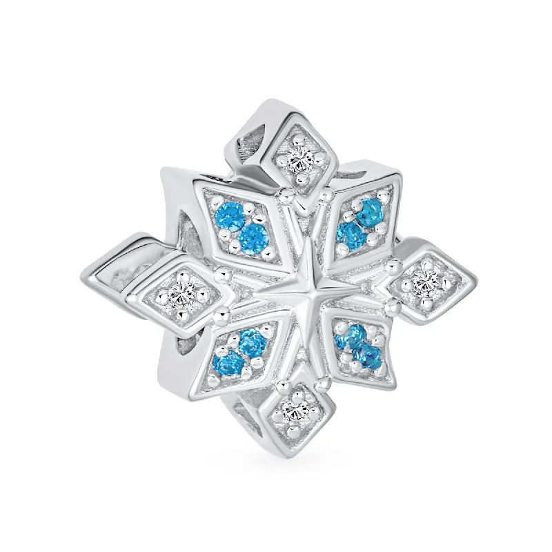 ladies bracelet lace-inspired-Aqua Ice Blue Snowflake Christmas Charm Bead with Crystals for European Bracelet