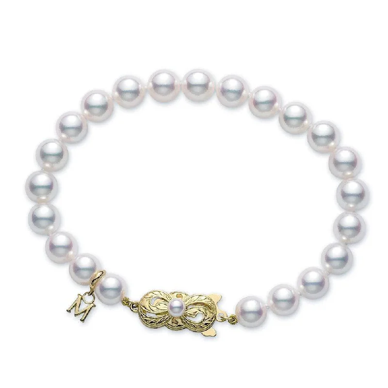 ladies bracelet bangle-Akoya Pearl 6 -5.5mm Bracelet With Signature 18ct Yellow Gold Clasp