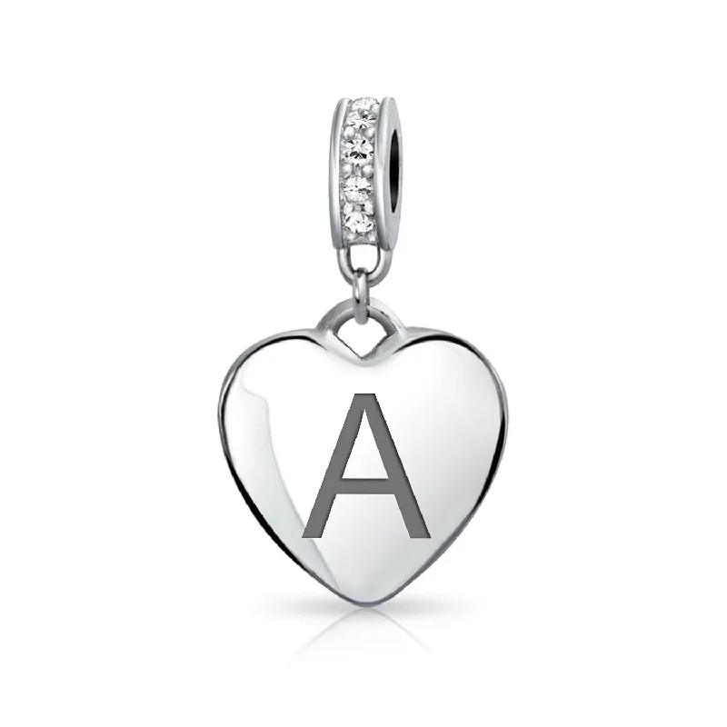 ladies bracelet under 50-Initial Alphabet Bead Charm A-Z Monogram Heart Crystal Accent for European Bracelet