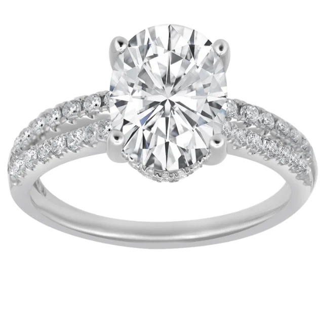 Ladies engagement rings matching solitaires-14K White Gold 3.50ctw Oval Lab Diamond Halo Engagement Ring Set