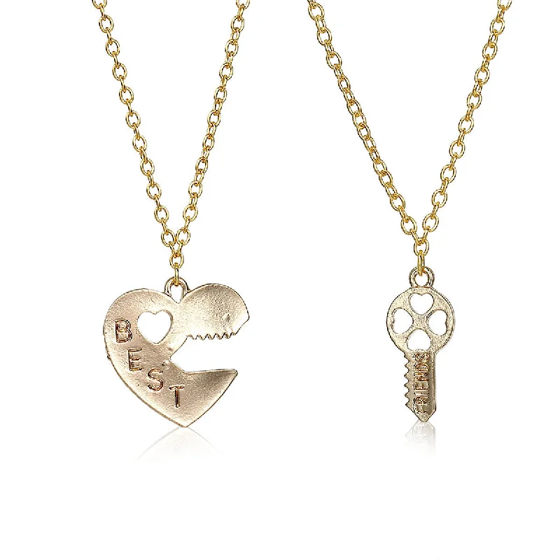 ladies necklace flower silver-Sexy Sparkles 2pcs Broken Heart Lock & Key inch  BEST FRIENDS inch  Pendants Necklace