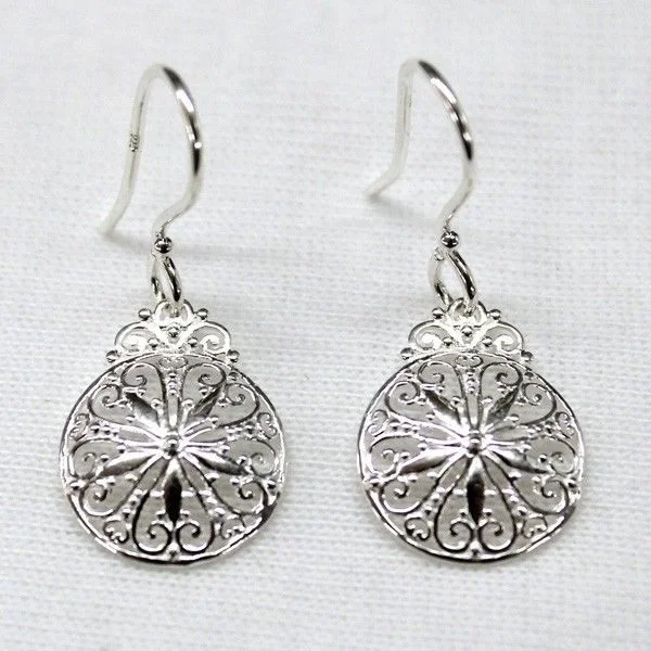 Ladies earrings emerald cut earrings-"Southern Gates" Sanddollar Inspired Earrings in Sterling Silver