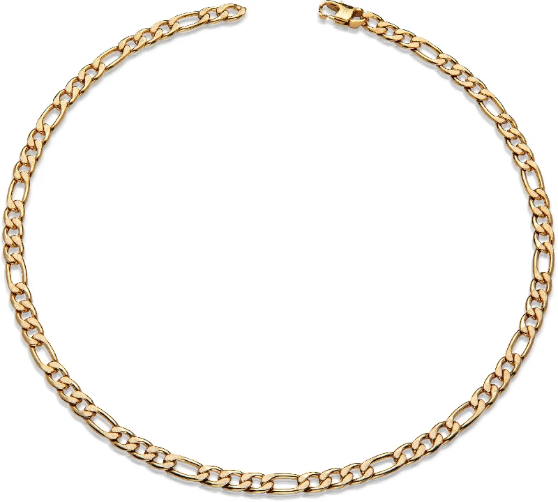 ladies necklace conflict-free-Unique & Co Steel Figaro Necklace Gold Plated