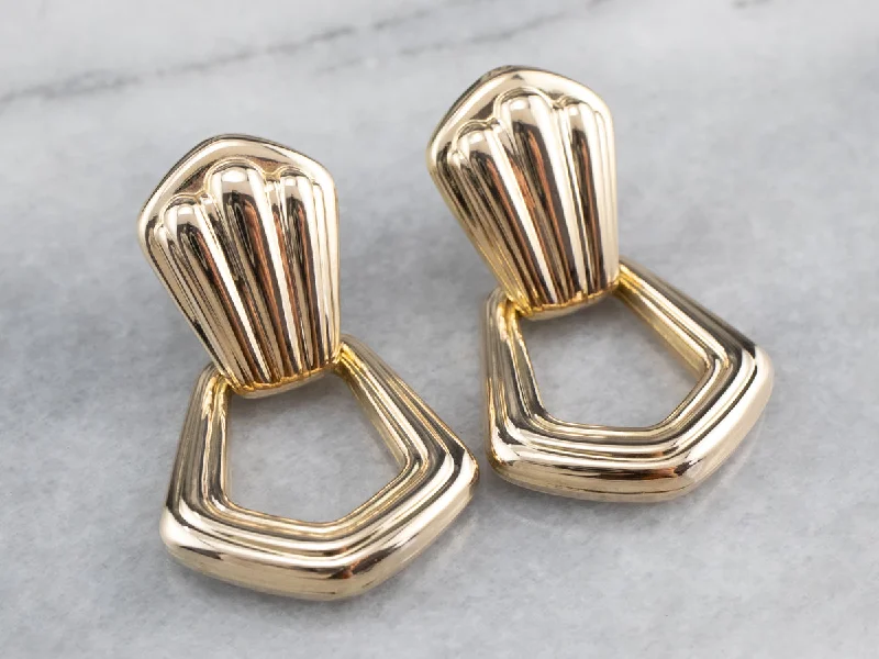 Ladies earrings luxurious bold designs-14K Gold Door Knocker Drop Earrings