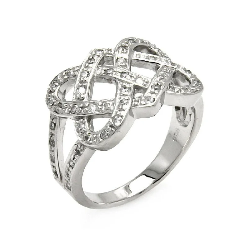 Ladies rings sparkle detail designs-Silver 925 Rhodium Plated CZ Intertwined Ring - STR00258