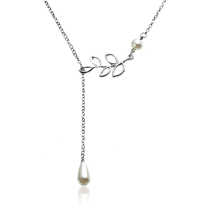 ladies necklace bold silver-Y Shaped Lariat Necklace Link Cable Chain