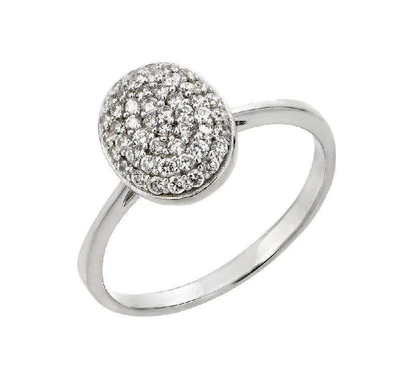 Ladies rings quiet luxury rings-Silver 925 Rhodium Plated Round Oval CZ Ring - STR00926