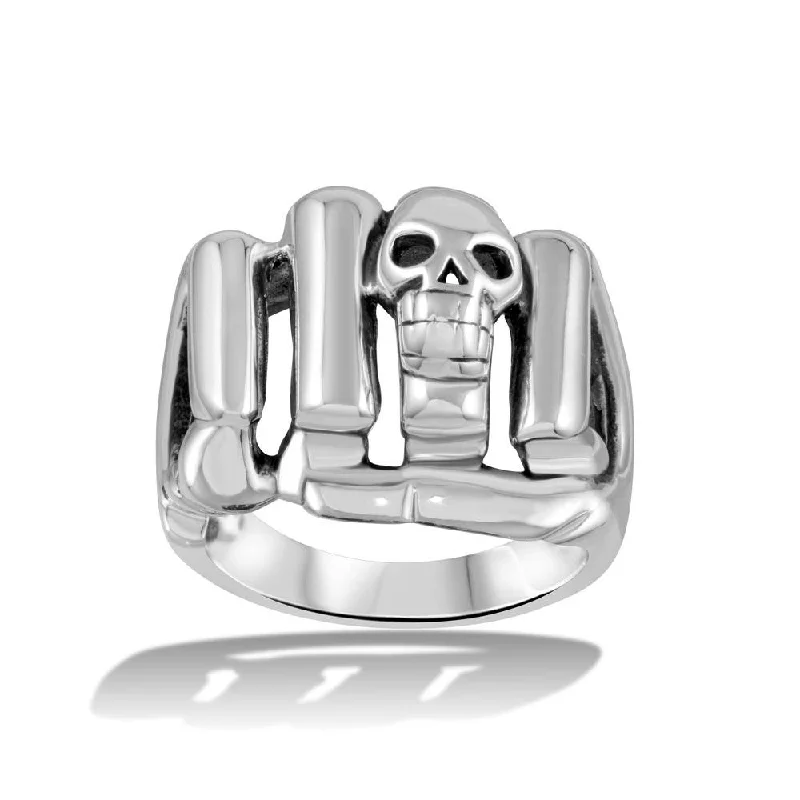 Ladies rings single stone rings-High Polished 925 Sterling Silver Skull Fist Ring - CR00715