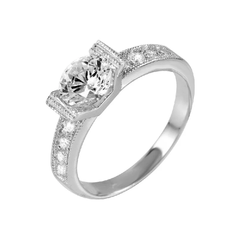 Ladies rings romantic era designs-Silver 925 Rhodium Plated CZ Ring - BGR00953