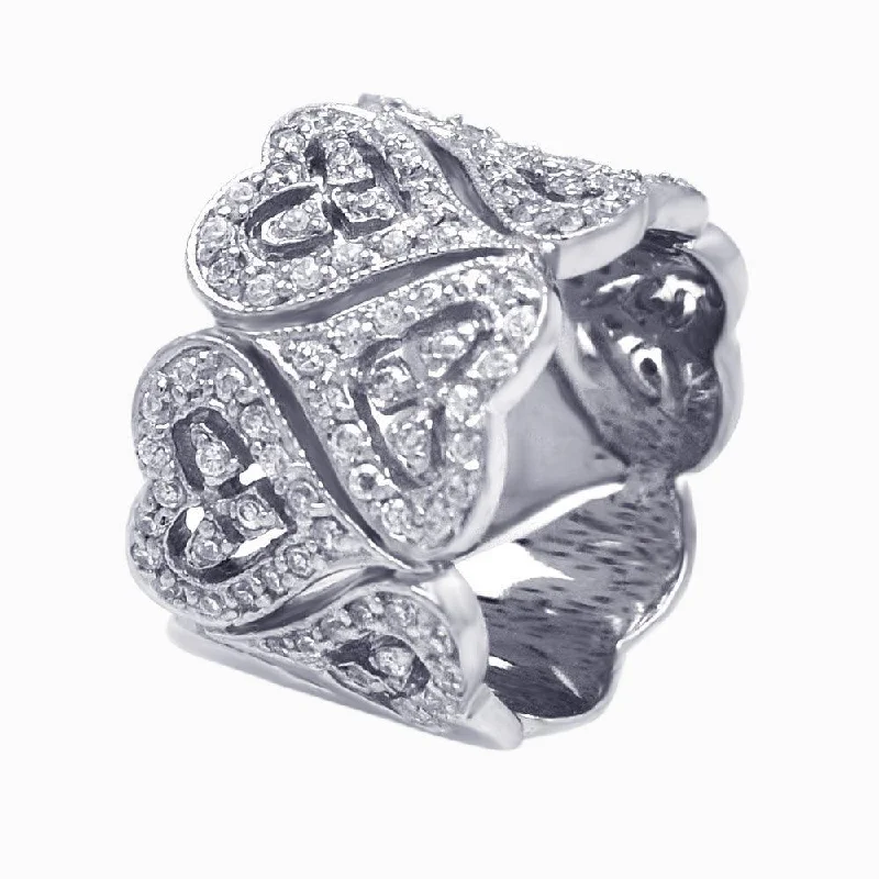 Ladies rings 2025 style trends-Silver 925 Rhodium Plated CZ Heart Wrap Eternity Ring - AAR0043