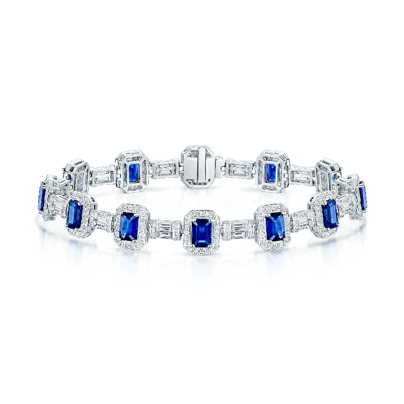 ladies bracelet high-end-18ct White Gold Sapphire And Diamond Halo Vintage Line Bracelet