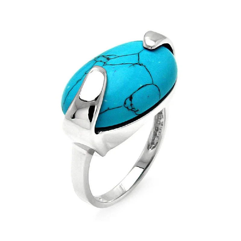 Ladies rings friendship circle styles-Silver 925 Rhodium Plated Oval Turquoise Ring - BGR00541