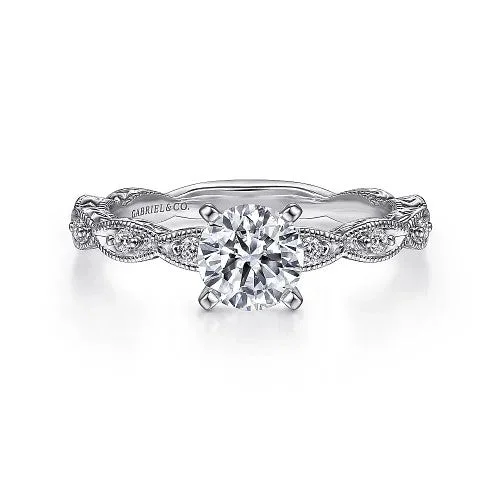 Ladies engagement rings infinity diamond cuts-Sadie - Vintage Inspired 14K White Gold Round Diamond Engagement Ring (Setting Only)