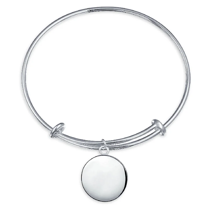 ladies bracelet formal silver-Sterling Silver ID Bracelet Monogram Disc Minimalist Expandable Design