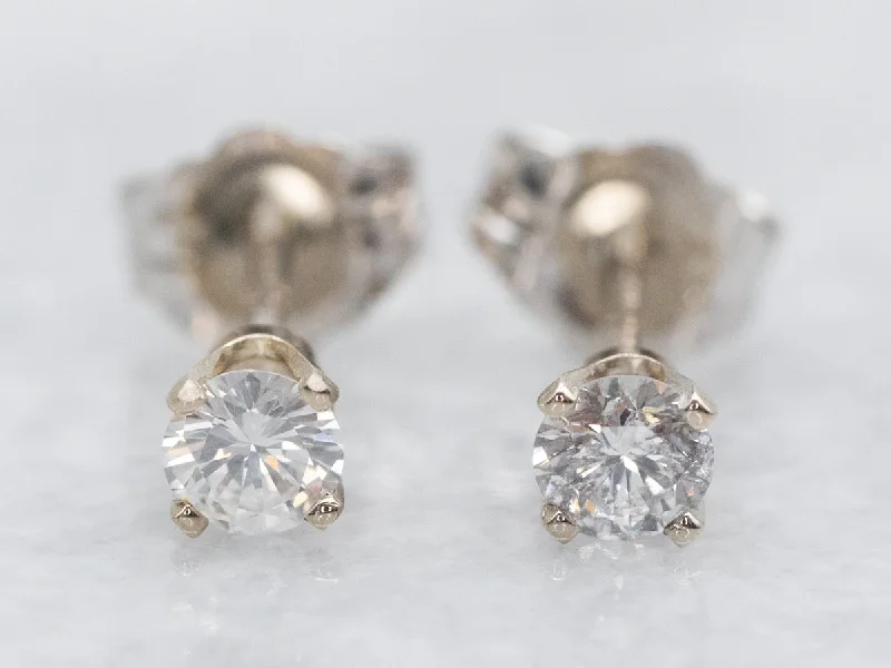 Ladies earrings elegant gold designs-White Gold Diamond Stud Earrings