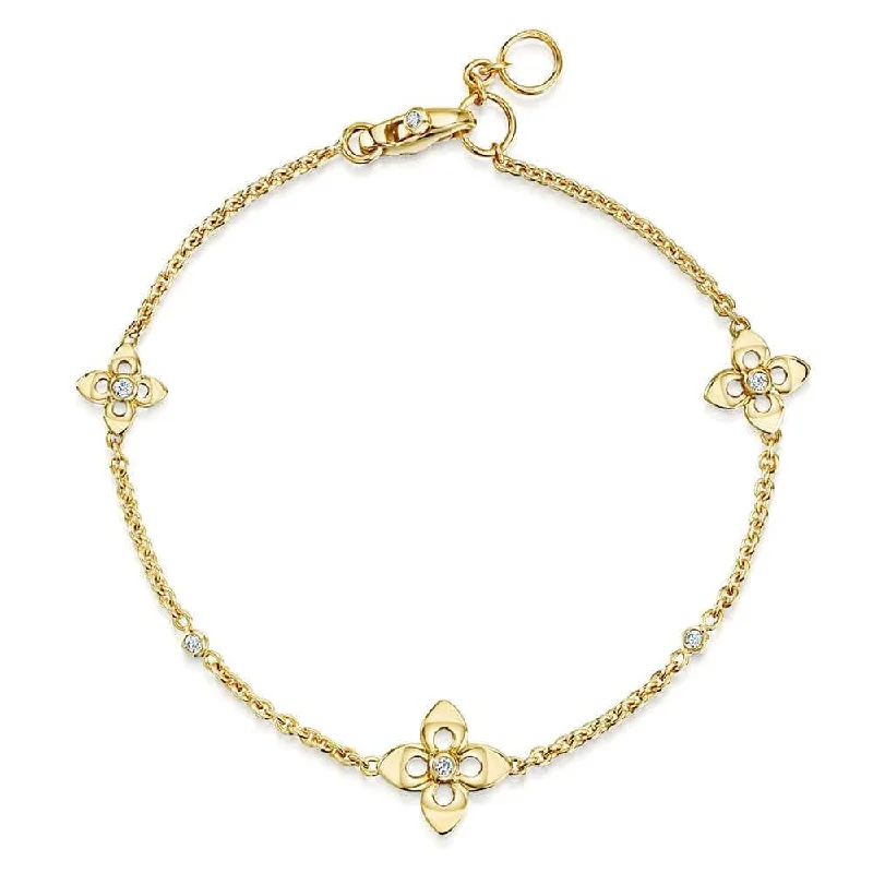 ladies bracelet minimalist white gold-18ct Yellow Gold Primavera Diamond Set Flower Bracelet