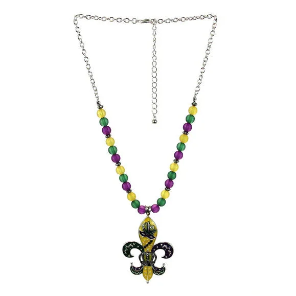 ladies necklace party gold-Fleur De Lis Mardi Gras Necklace