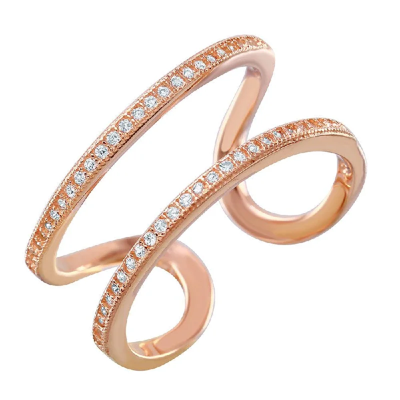 Ladies rings green diamond rings-Silver 925 Rose Gold Plated Entangling Ring - STR01022RGP