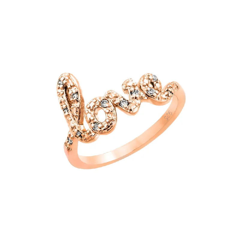 Ladies rings neon bright rings-Silver 925 Rose Gold Plated Clear CZ Love Ring - BGR00787RGP