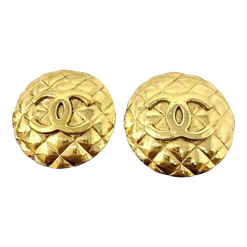 Ladies earrings pointed tip styles-Chanel Round 24K Gold-plated Quilted Clip-on Earrings with Interlocking CC