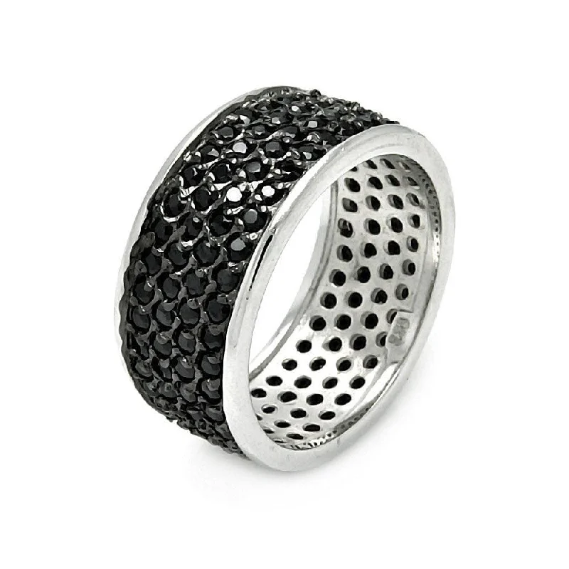 Ladies rings rustic charm designs-Silver 925 Rhodium and Black Rhodium Plated Pave Set Black CZ Ring - STR00256BLK