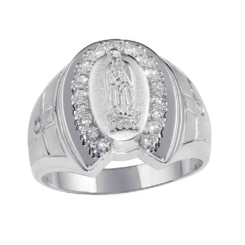 Ladies rings medium width styles-925 Sterling Silver Rhodium Lady of Guadalupe Ring - GMR00231RH