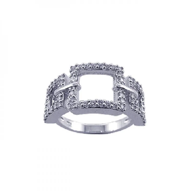 Ladies rings soft touch styles-Silver 925 Rhodium Plated CZ 3 Open Square Ring - STR00603