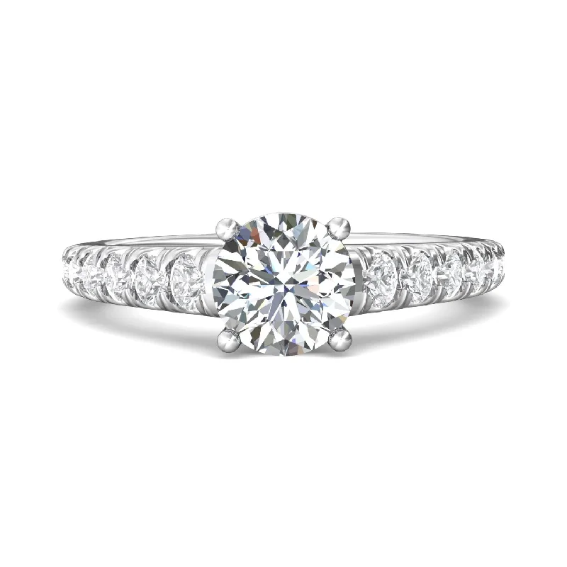 Ladies engagement rings marquise halo rings-Slim Tapered Side Stone Engagement Ring