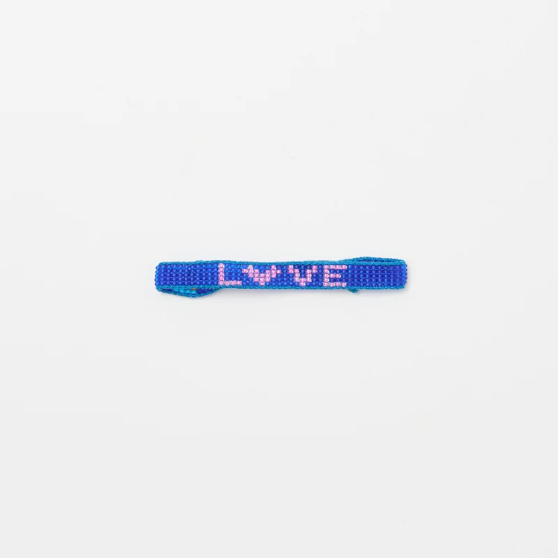 ladies bracelet small batch-Woven LOVE Heart Bracelet - Matte Blue/Bubblegum