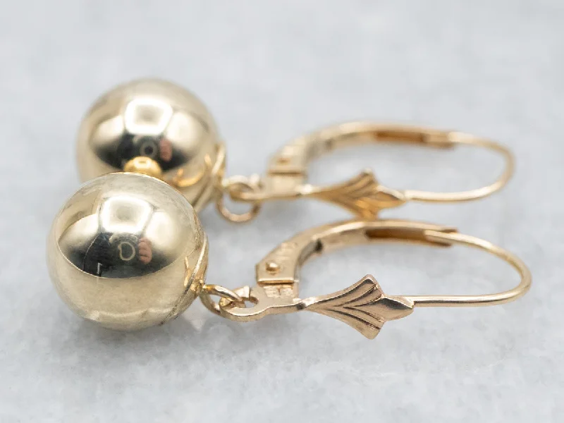 Ladies earrings gold-plated finishes-Plain Yellow Gold Ball Drop Earrings