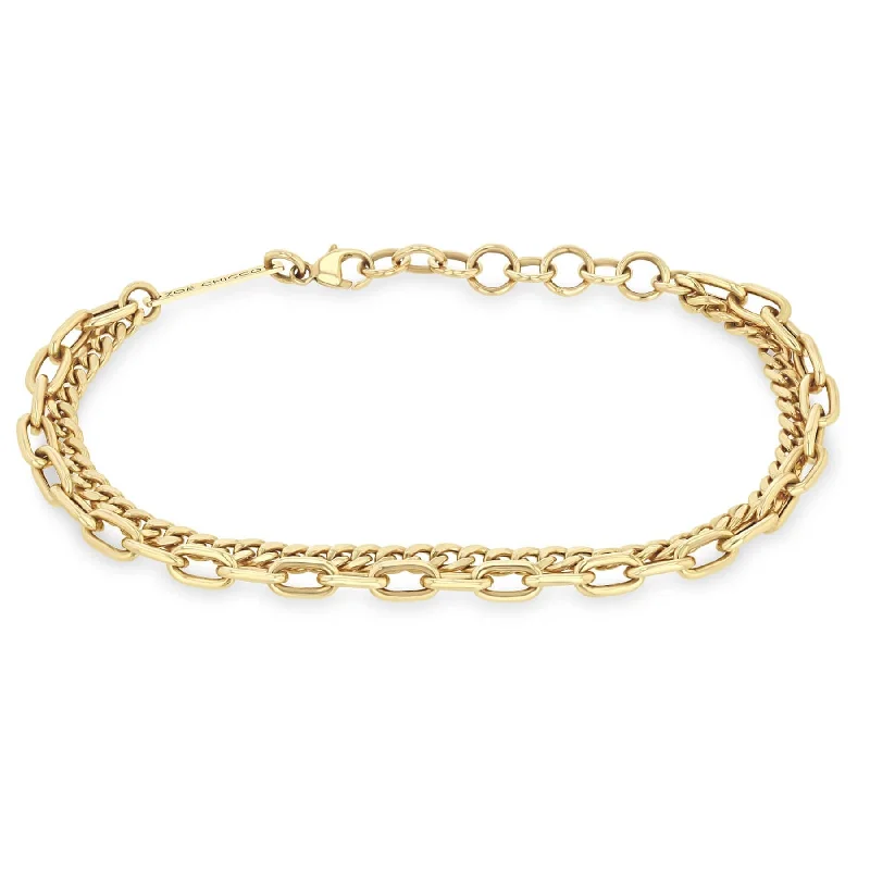 ladies bracelet black friday-14k Gold Double Chain Small Curb & Medium Square Oval Chain Bracelet